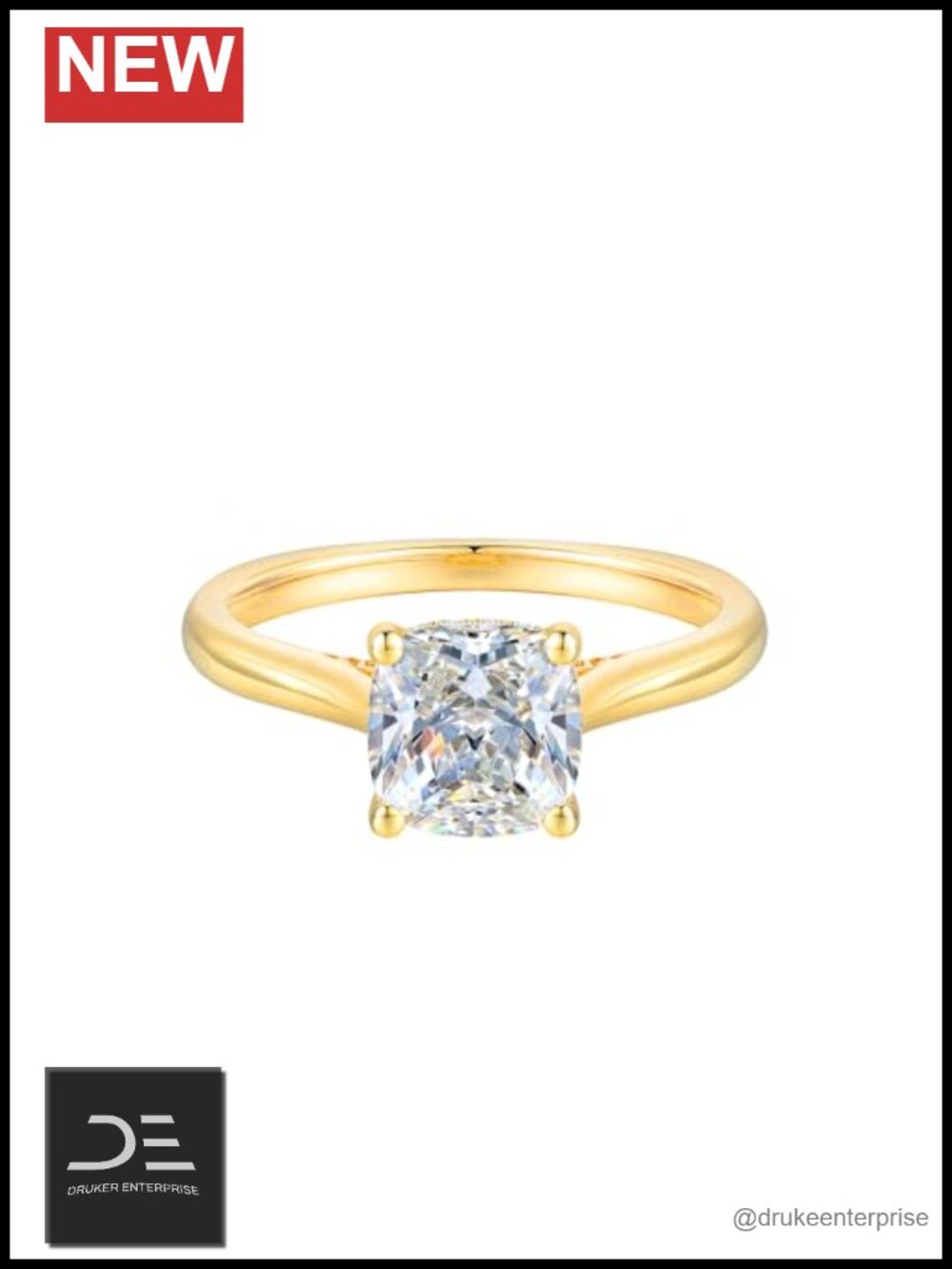14K Gold Engagement Ring Cushion Cut Cubic Zirconia Solitaire Ring